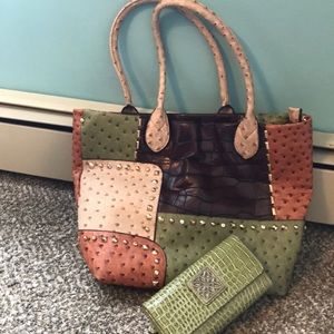 Brown and green stone purse